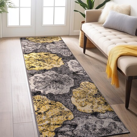 World Rug Gallery Contemporary Floral Design Non Shedding Soft Area Rug 2' x 7' Yellow 400YELLOW2x7